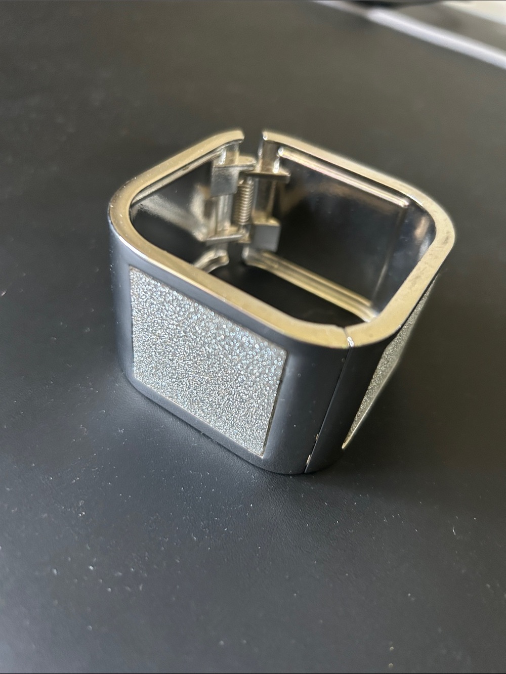 New York & Company Silver Sparkle Square Hinged Bracelet